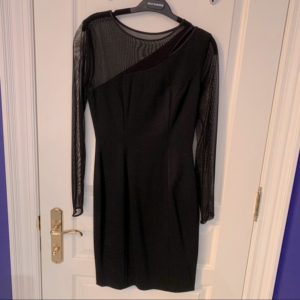 Black cocktail dress with sheer detailing